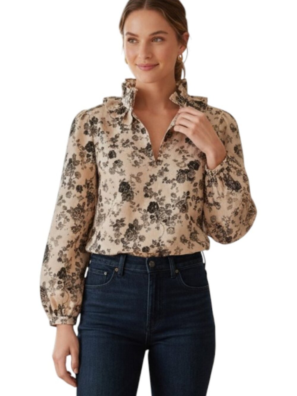 Tuckernuck Faded Roses Bouvier Blouse XS NWT Floral High Neck